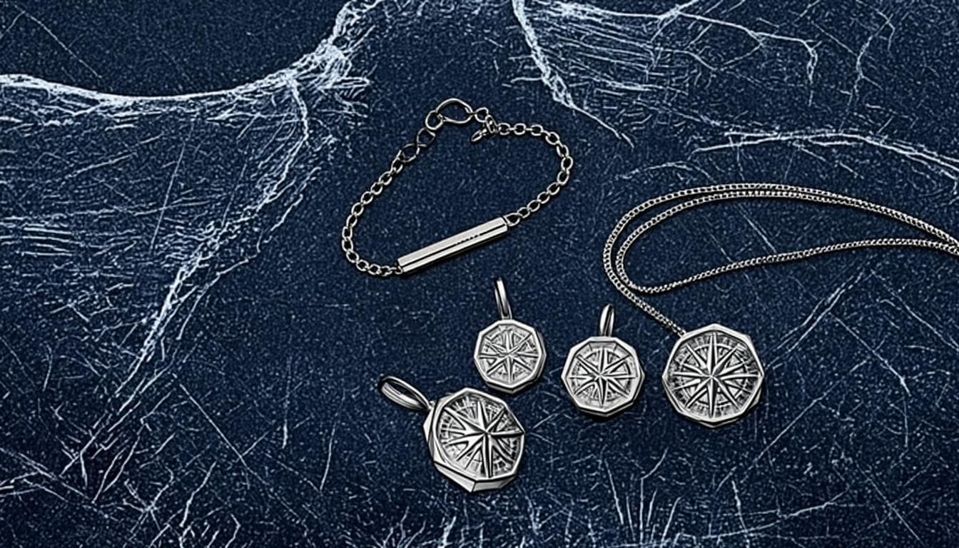 Engraved stainless-steel OPZT charms on cracked blue ice